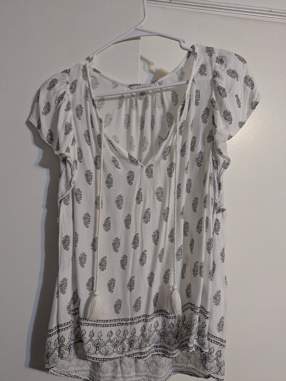 Boho Tie-Front White Floral Print Women's Top